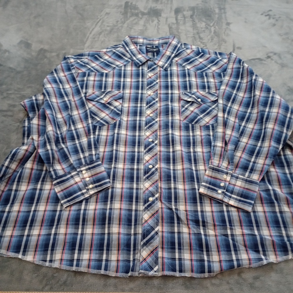 Wrangler Western Shirt Mens 4X Blue Plaid Pearl Snap Long Sleeve Cowboy Big Tall